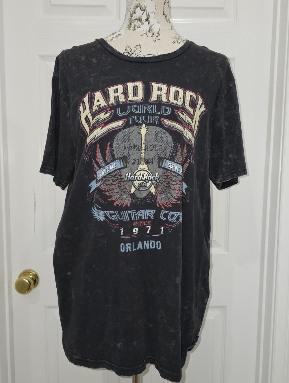 Hard Rock Cafe Black Graphic Short Sleeve Tee, Multi-Color Tour Design, Size XL